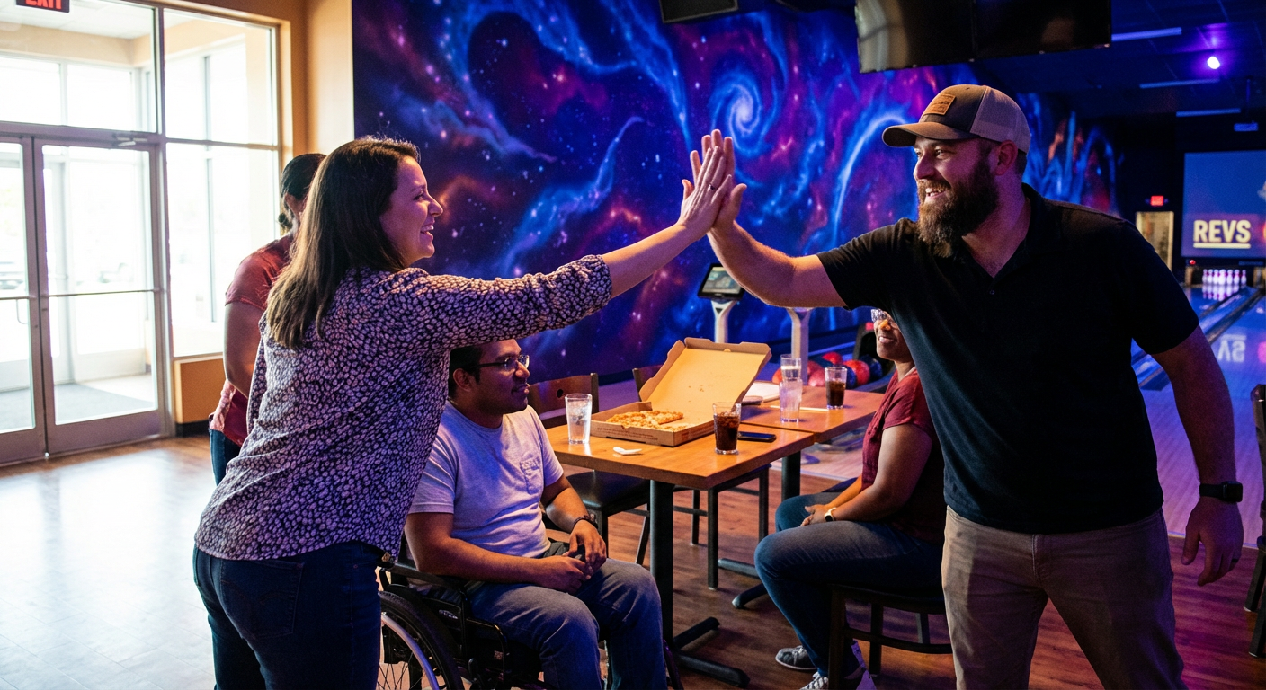 Cosmic Bowling and Pizza Team Event at REVS Burnaby