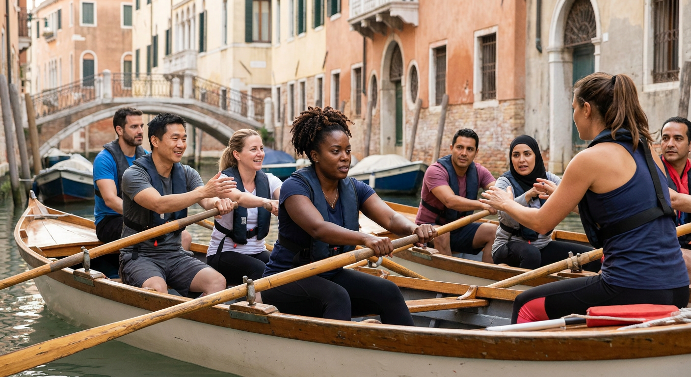 Traditional Venetian Team Rowing Lesson