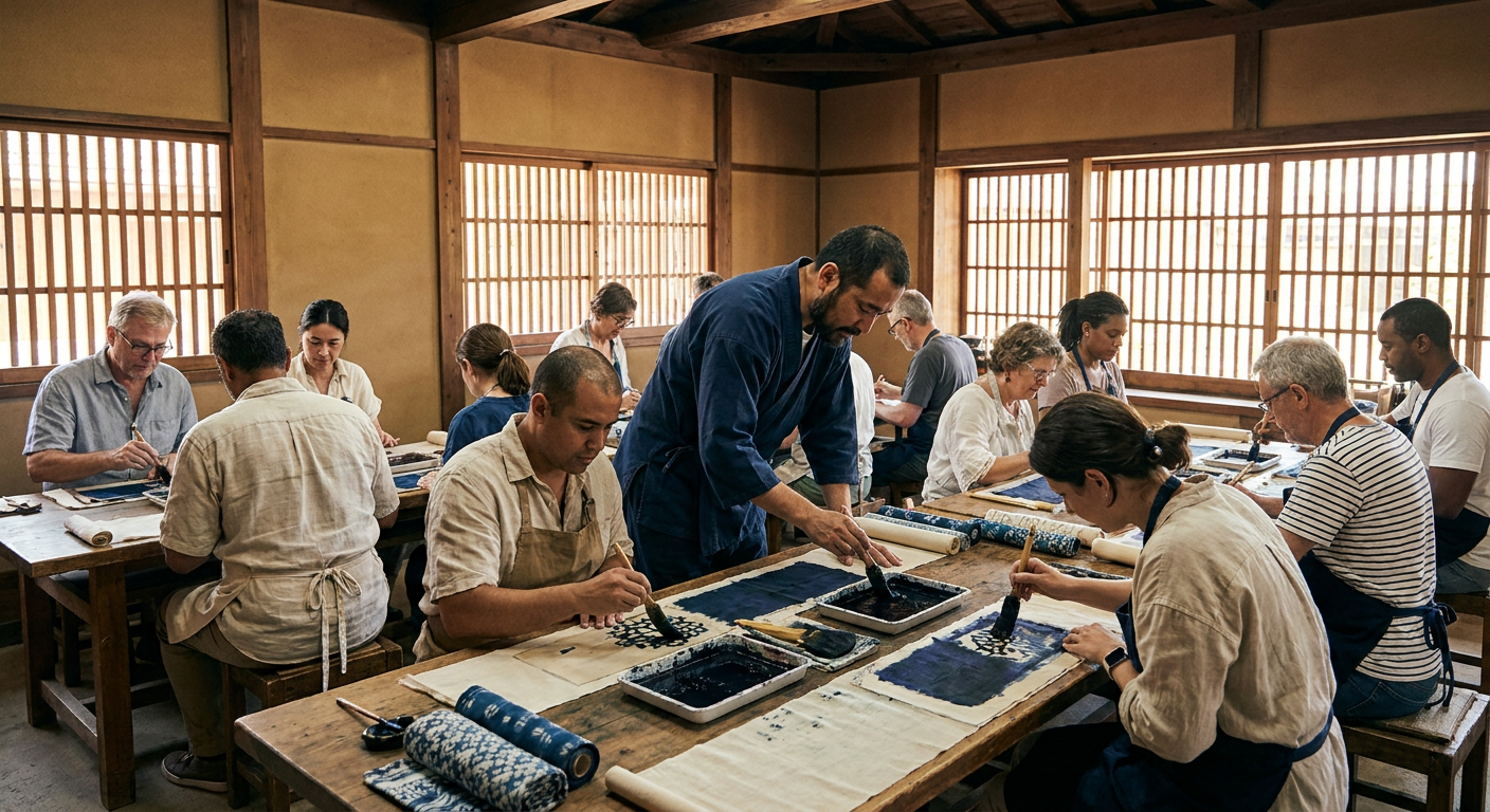 Kyo-Yuzen Stencil Dyeing Workshop at Marumasu Nishimuraya