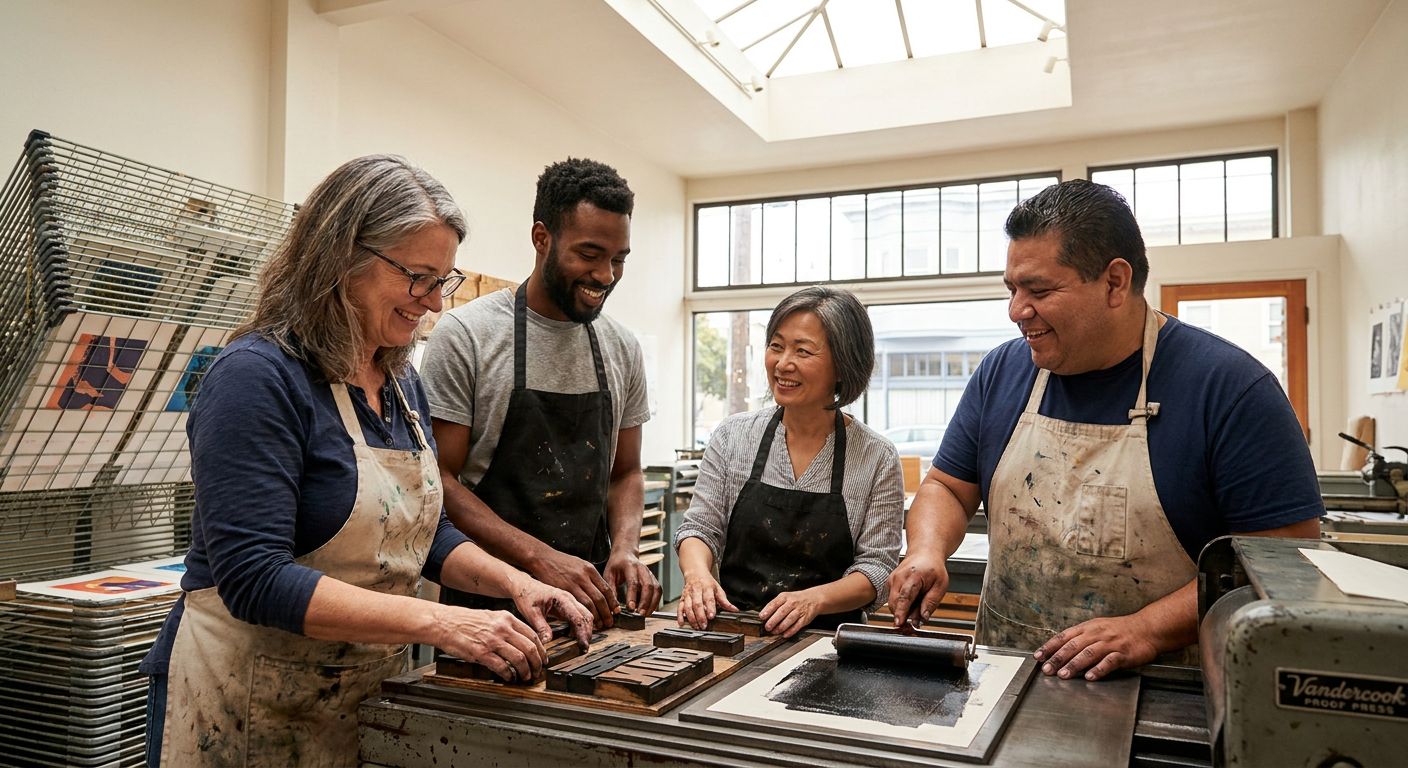 Team Letterpress Poster Printing at San Francisco Center for the Book