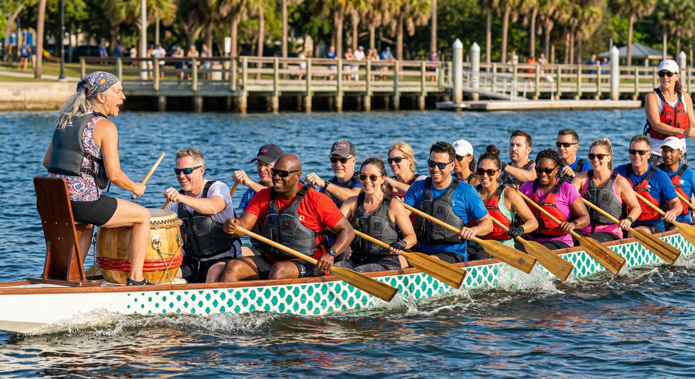 Corporate Dragon Boat Novice Race Day at Leo Ryan Park