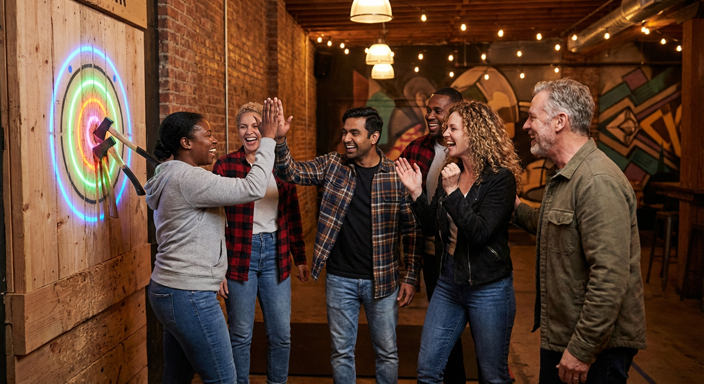 Projected‑Target Axe Throwing Games at The Axe Lair