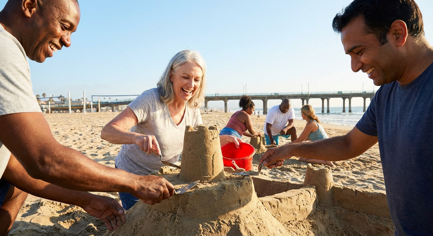 Corporate Sandcastle Building Challenge on Manhattan Beach